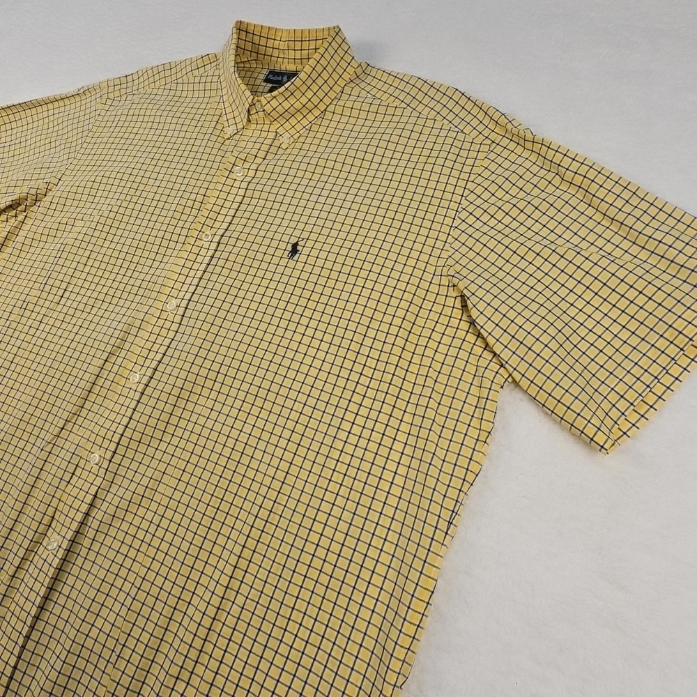 Ralph Lauren Mens Yellow Plaid Blake Button Down Short Sleeve Shirt Size XL